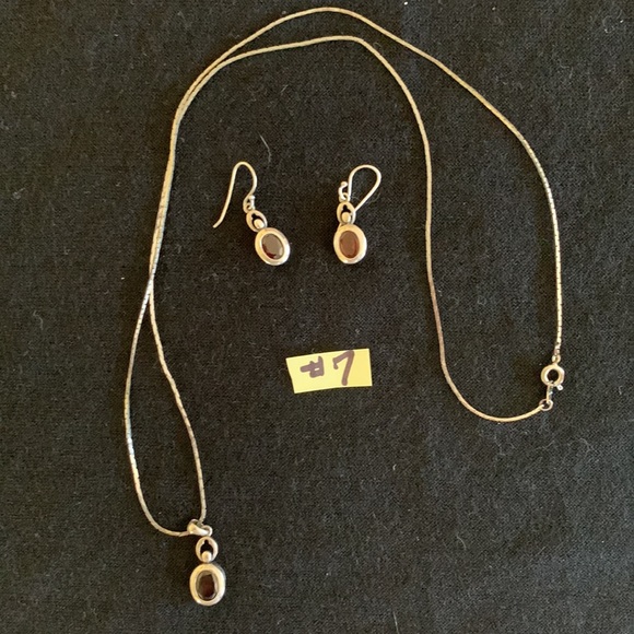 Long silver color necklace, earring set with ruby color stones. Make an offer. - Picture 4 of 8